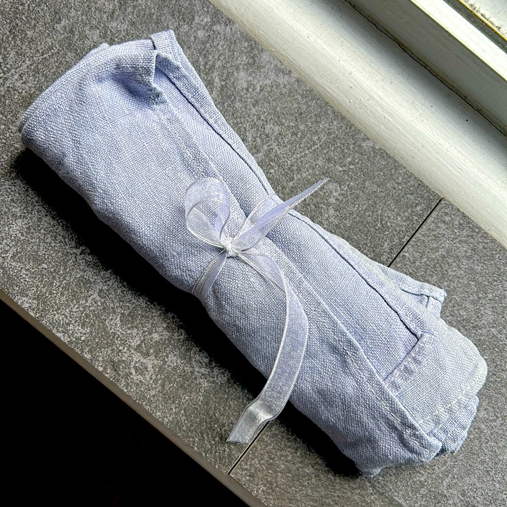 Set of 15” Vintage napkins/hankies in pale blue/gray
